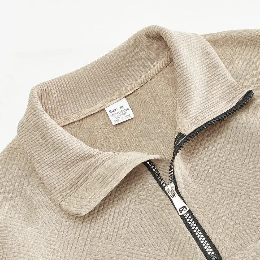 JacZip – Camisola de malha jacquard com gola subida e fecho de correr