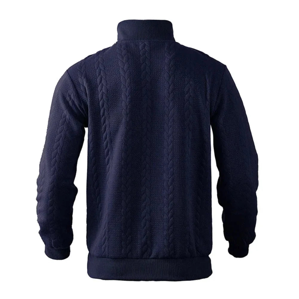 JacZip – Camisola de malha jacquard com gola subida e fecho de correr