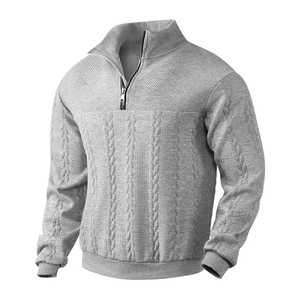 JacZip – Camisola de malha jacquard com gola subida e fecho de correr