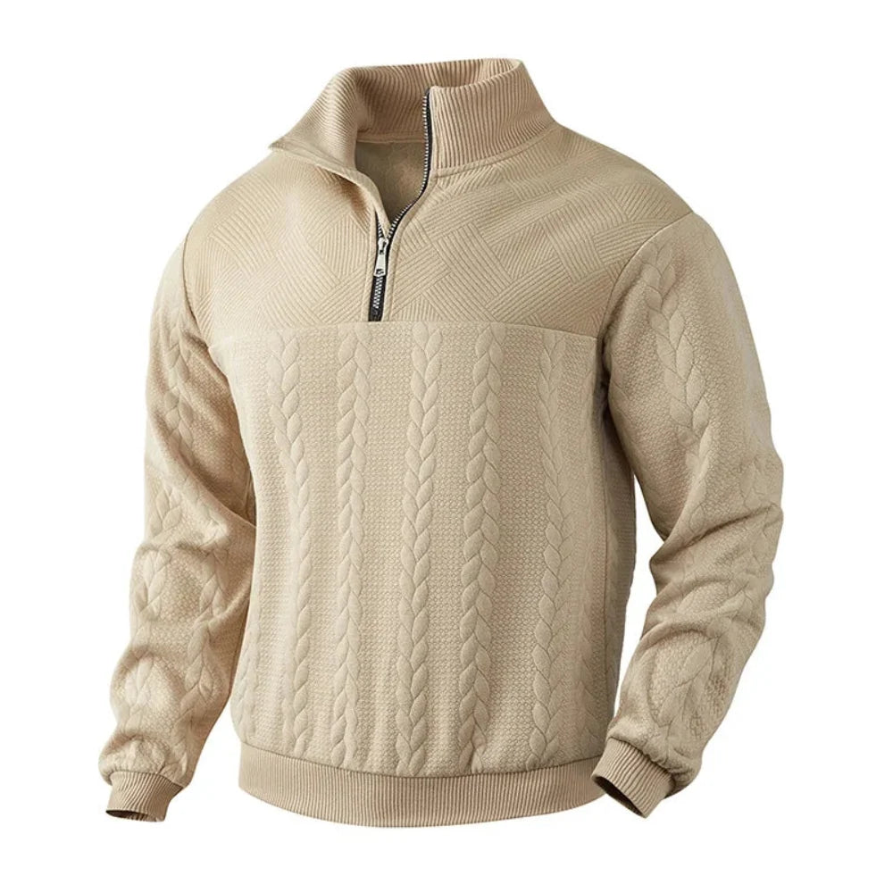 JacZip – Camisola de malha jacquard com gola subida e fecho de correr