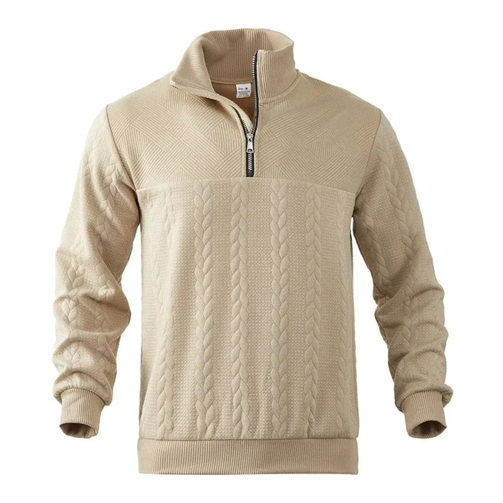 JacZip – Camisola de malha jacquard com gola subida e fecho de correr