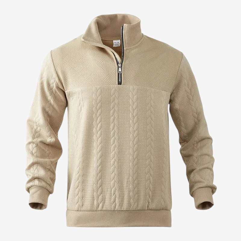 JacZip – Camisola de malha jacquard com gola subida e fecho de correr
