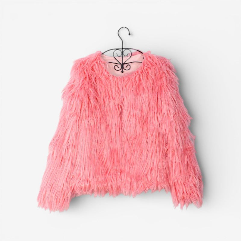 Aveline – Long Sleeve Faux Fur Jacket with Round Neck