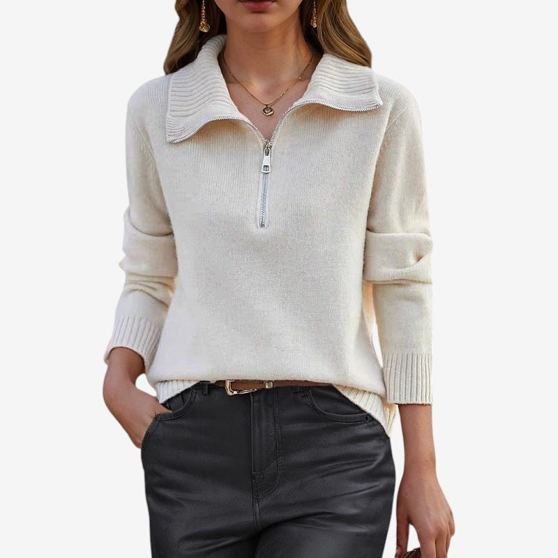 Olivia - Long Sleeve Sweater with Half Zipper