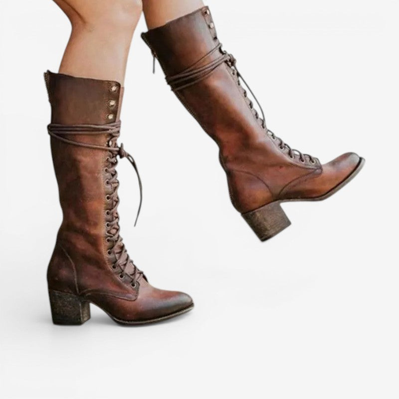Bottes montantes à lacets pour femmes avec talon bloc