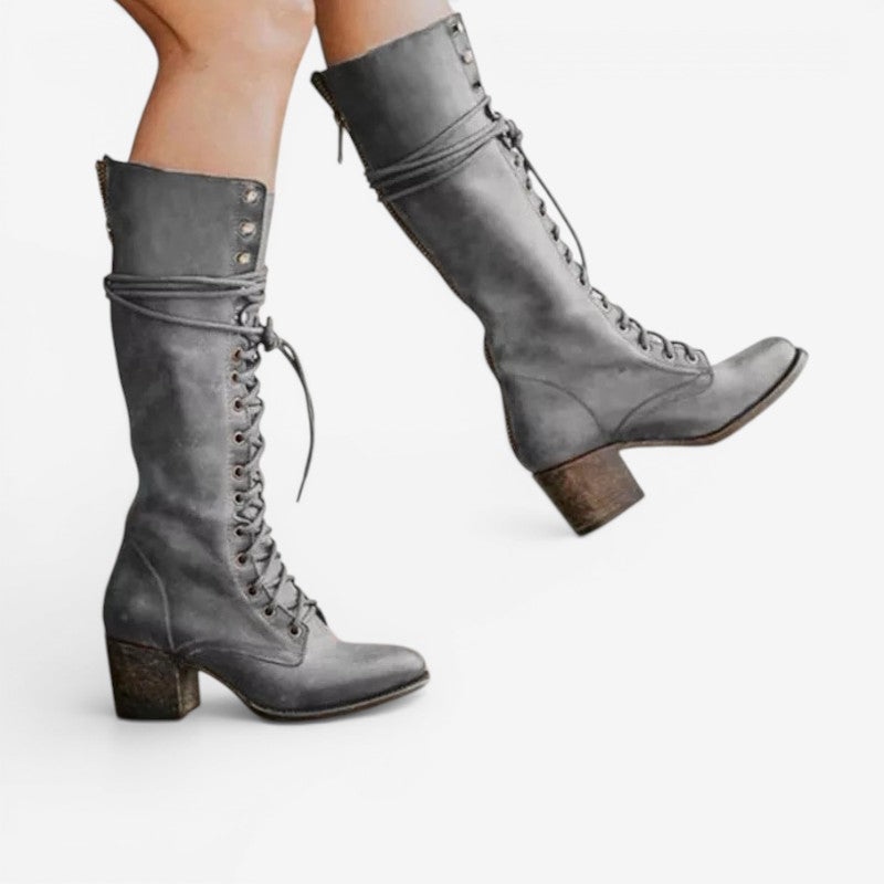 Bottes montantes à lacets pour femmes avec talon bloc