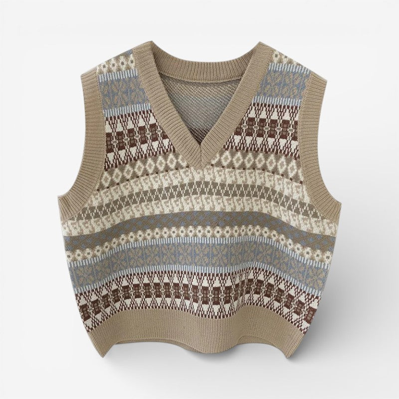Zylah – Pull imprimé sans manches avec col en V et coupe ample