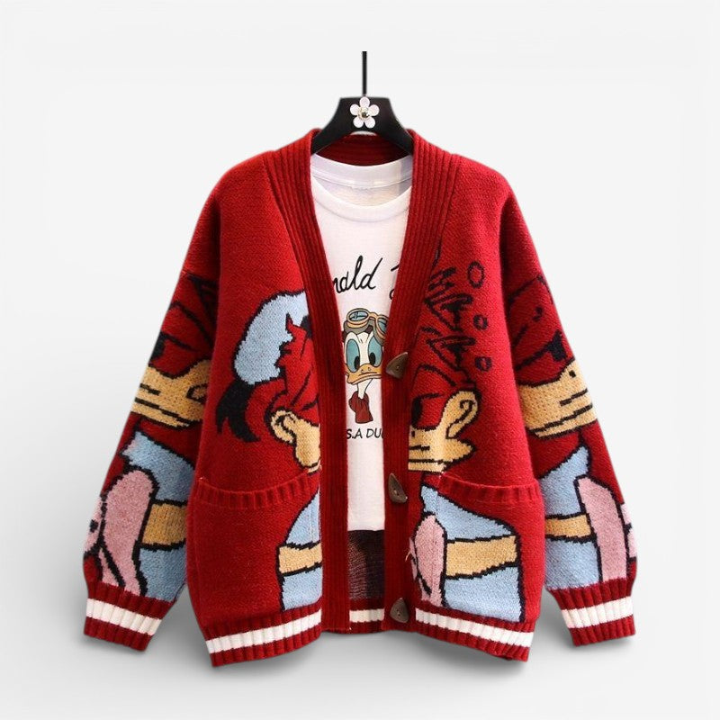 Demi - Long Sleeve Printed Cardigan with Button Closure