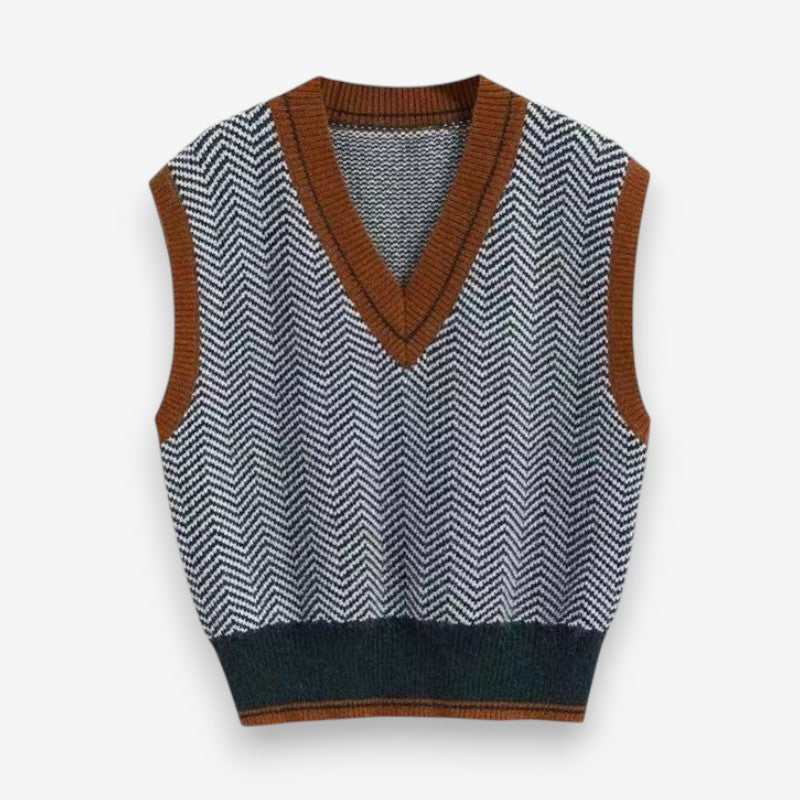 Elvira – Pull sans manches à motif zigzag avec col en V