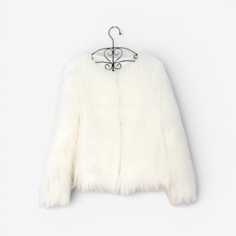 Aveline – Long Sleeve Faux Fur Jacket with Round Neck