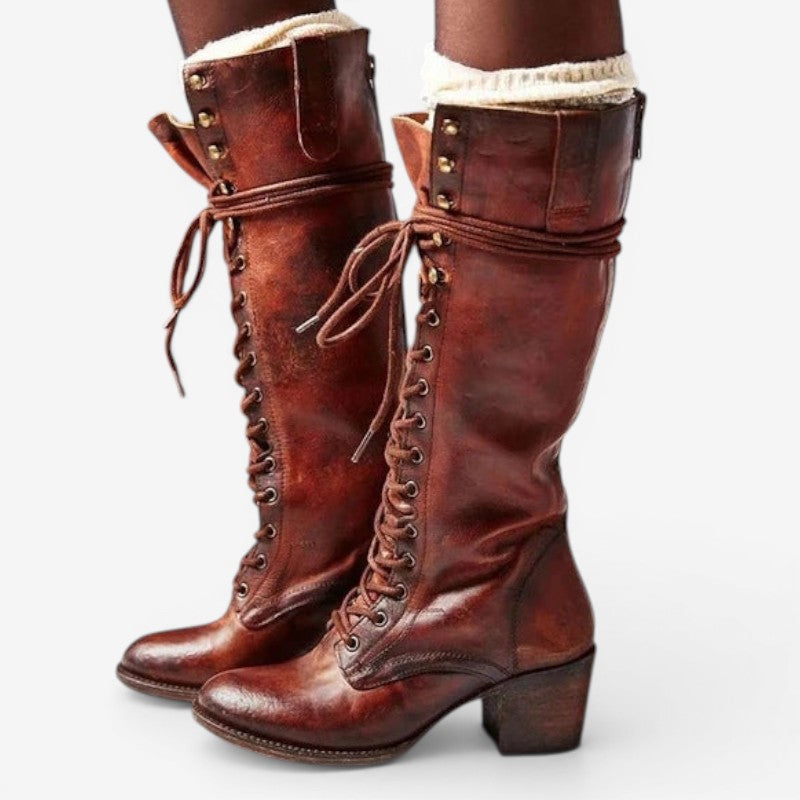 Bottes montantes à lacets pour femmes avec talon bloc