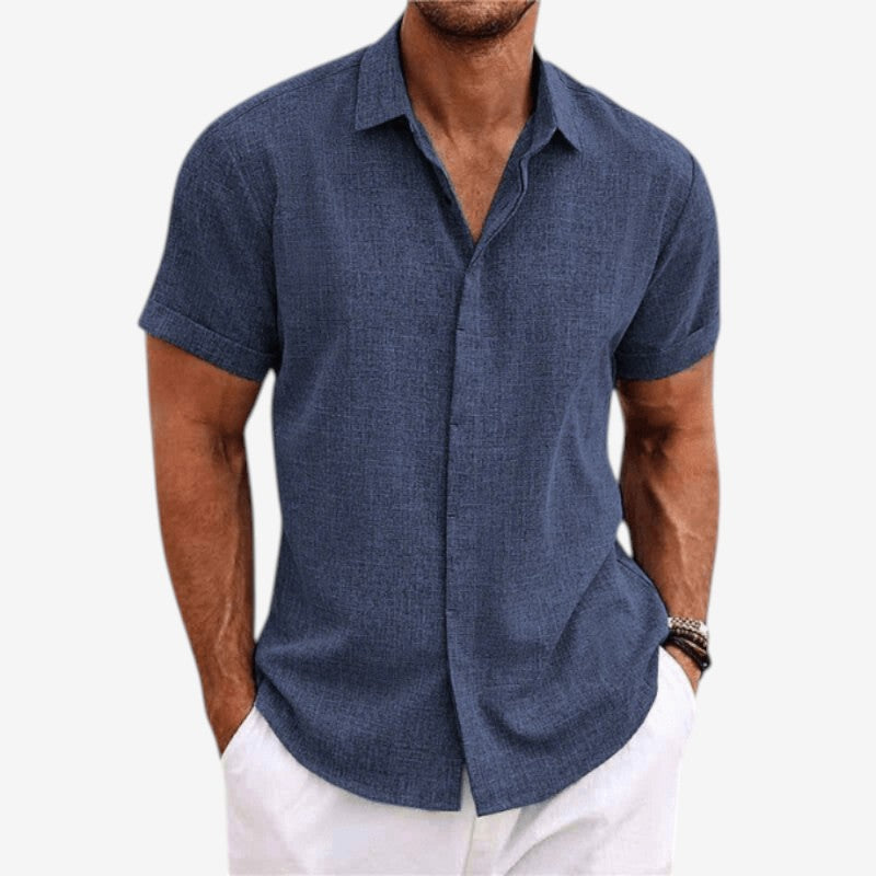 Camicia da uomo slim fit a maniche corte con chiusura a bottoni