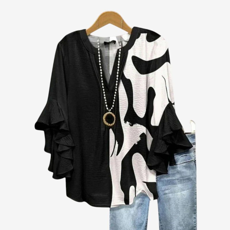 Blusa stampata da donna con scollo a V profondo