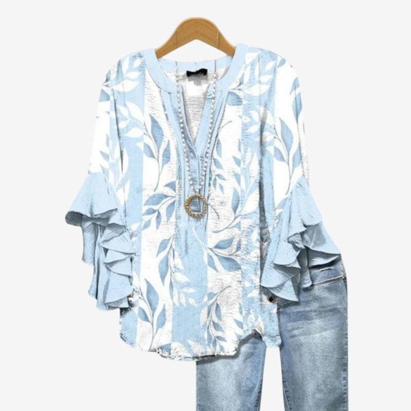 Blusa stampata da donna con scollo a V profondo