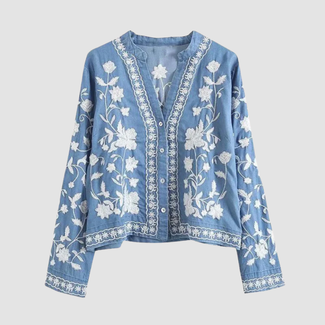 Lena – Chemise boutonnée élégante avec motif brodé floral