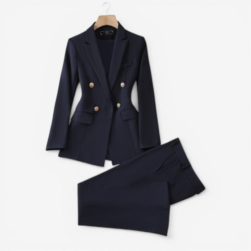 Completo Donna 2 Pezzi con Blazer e Tasche | Blazer con Chiusura a Bottoni + Pantaloni Slim Fit | Taglie S–4XL | Blu, Nero o Bianco