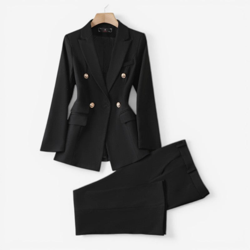 Completo Donna 2 Pezzi con Blazer e Tasche | Blazer con Chiusura a Bottoni + Pantaloni Slim Fit | Taglie S–4XL | Blu, Nero o Bianco