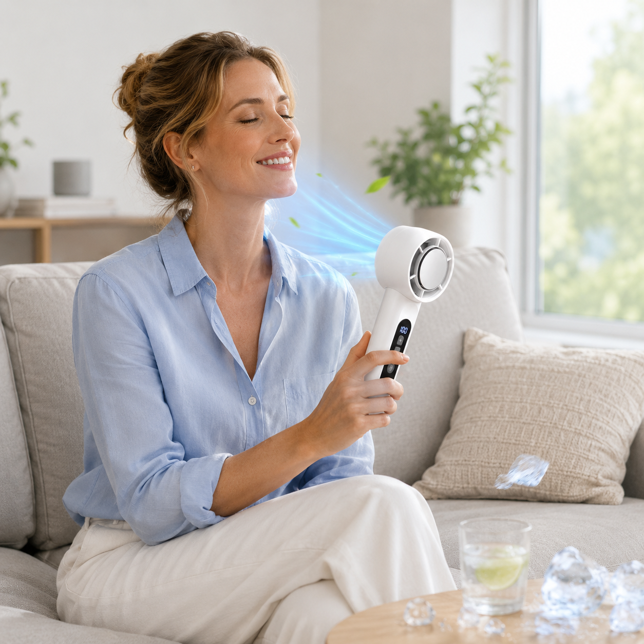 Hordozható kézi hűtőventilátor USB újratölthető, gombos vezérléssel