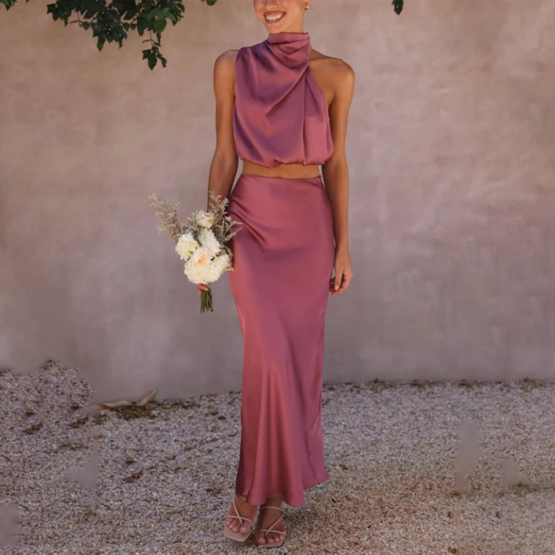 Elena - Set stilat din două piese cu fustă și top fără mâneci