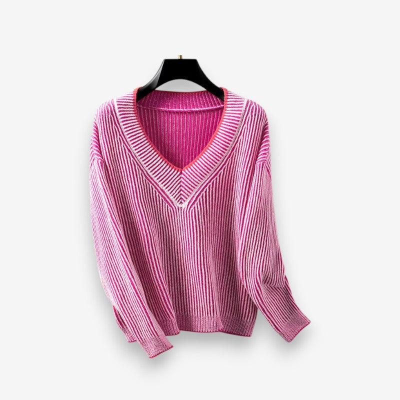 Rosie – Sweter w paski z długim rękawem i dekoltem w serek