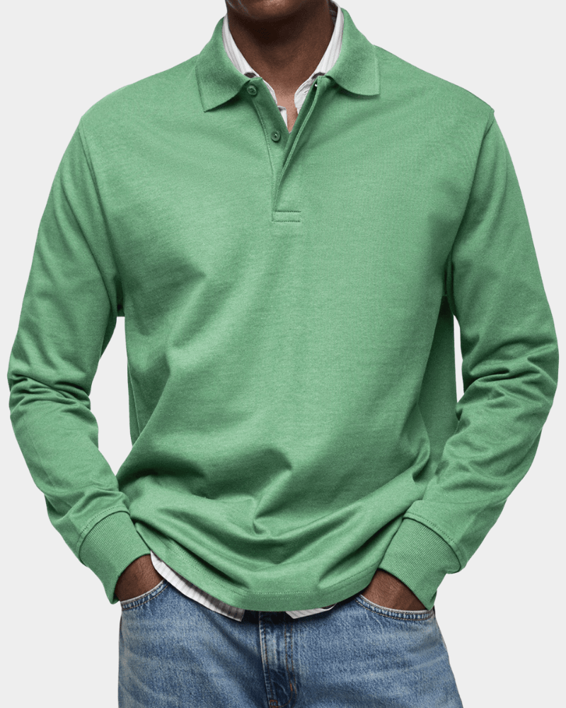 PoloKnit – Camisola polo de manga comprida com gola de botões e acabamentos canelados