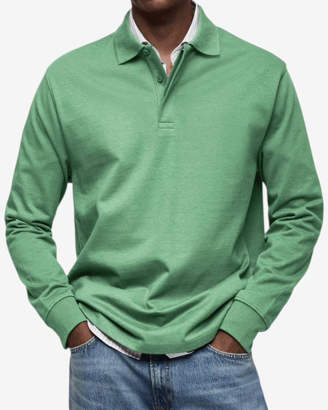 PoloKnit – Camisola polo de manga comprida com gola de botões e acabamentos canelados