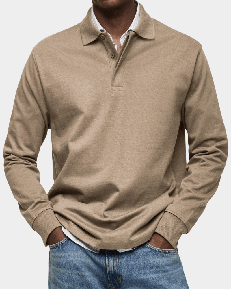 PoloKnit – Camisola polo de manga comprida com gola de botões e acabamentos canelados