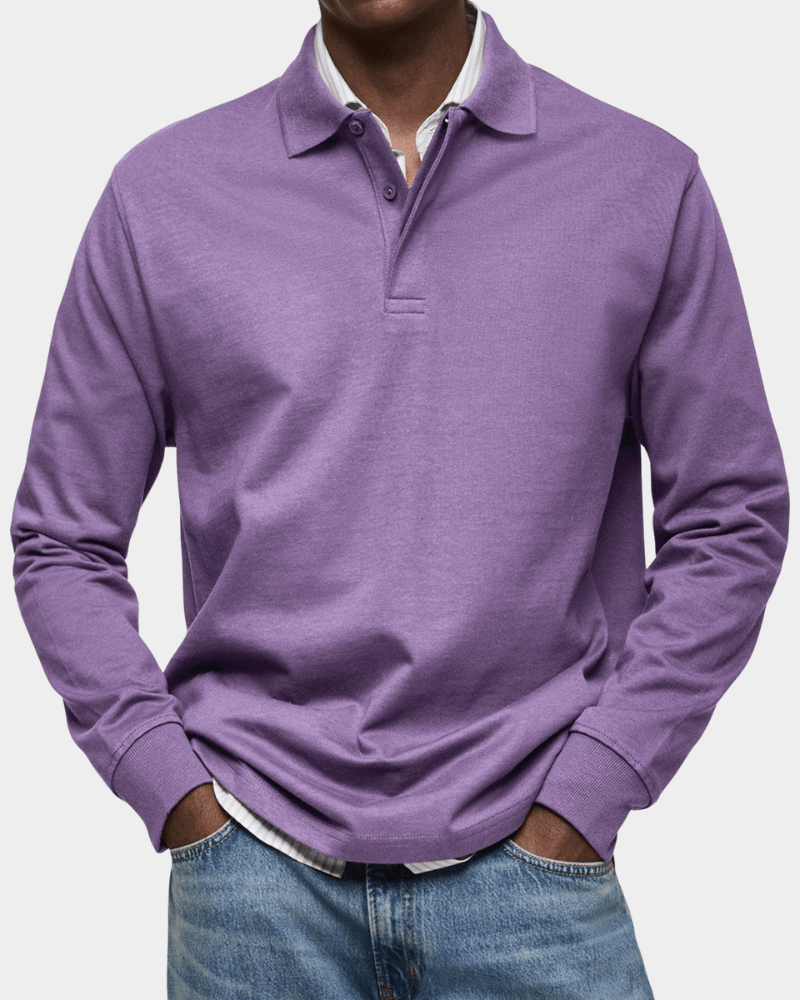 PoloKnit – Camisola polo de manga comprida com gola de botões e acabamentos canelados