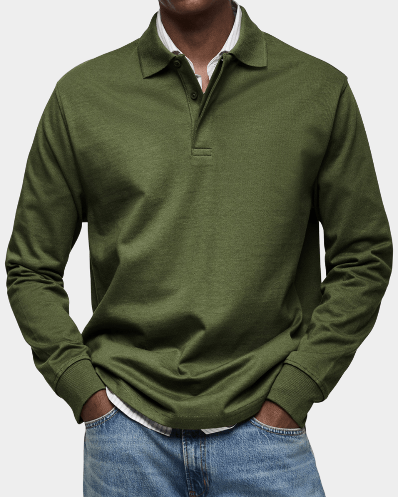 PoloKnit – Camisola polo de manga comprida com gola de botões e acabamentos canelados