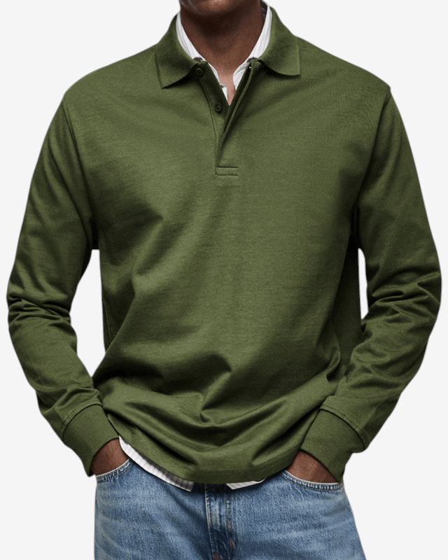 PoloKnit – Camisola polo de manga comprida com gola de botões e acabamentos canelados