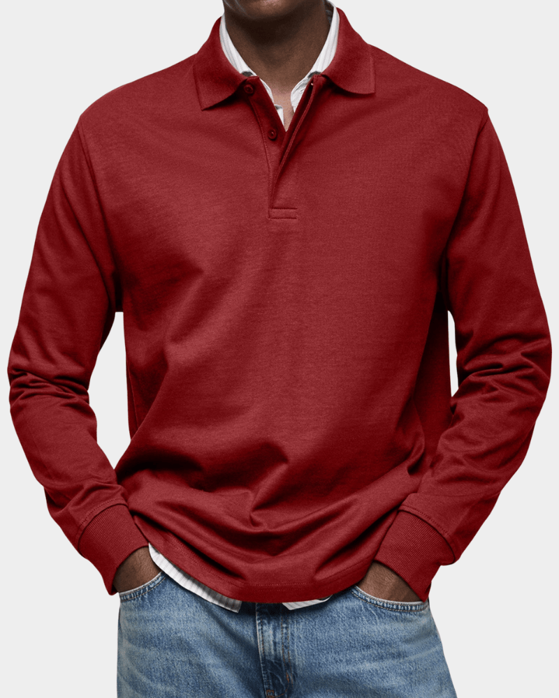 PoloKnit – Camisola polo de manga comprida com gola de botões e acabamentos canelados