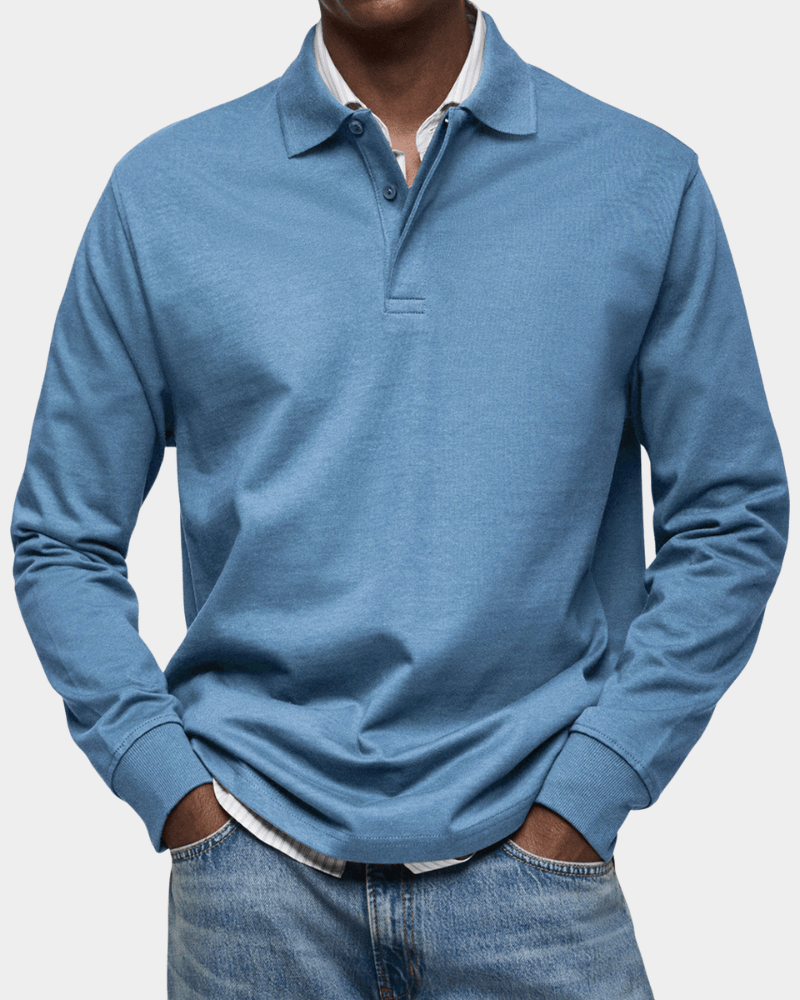 PoloKnit – Camisola polo de manga comprida com gola de botões e acabamentos canelados