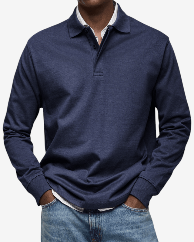 PoloKnit – Camisola polo de manga comprida com gola de botões e acabamentos canelados
