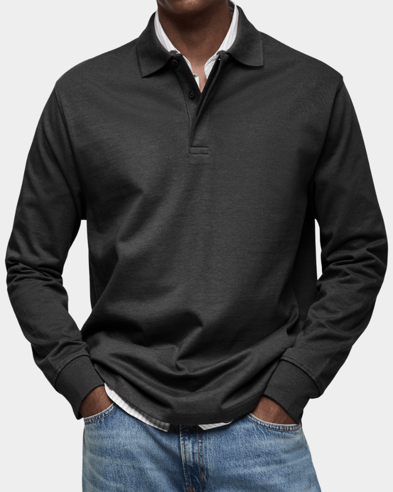 PoloKnit – Camisola polo de manga comprida com gola de botões e acabamentos canelados