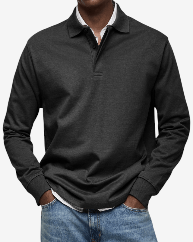 PoloKnit – Camisola polo de manga comprida com gola de botões e acabamentos canelados