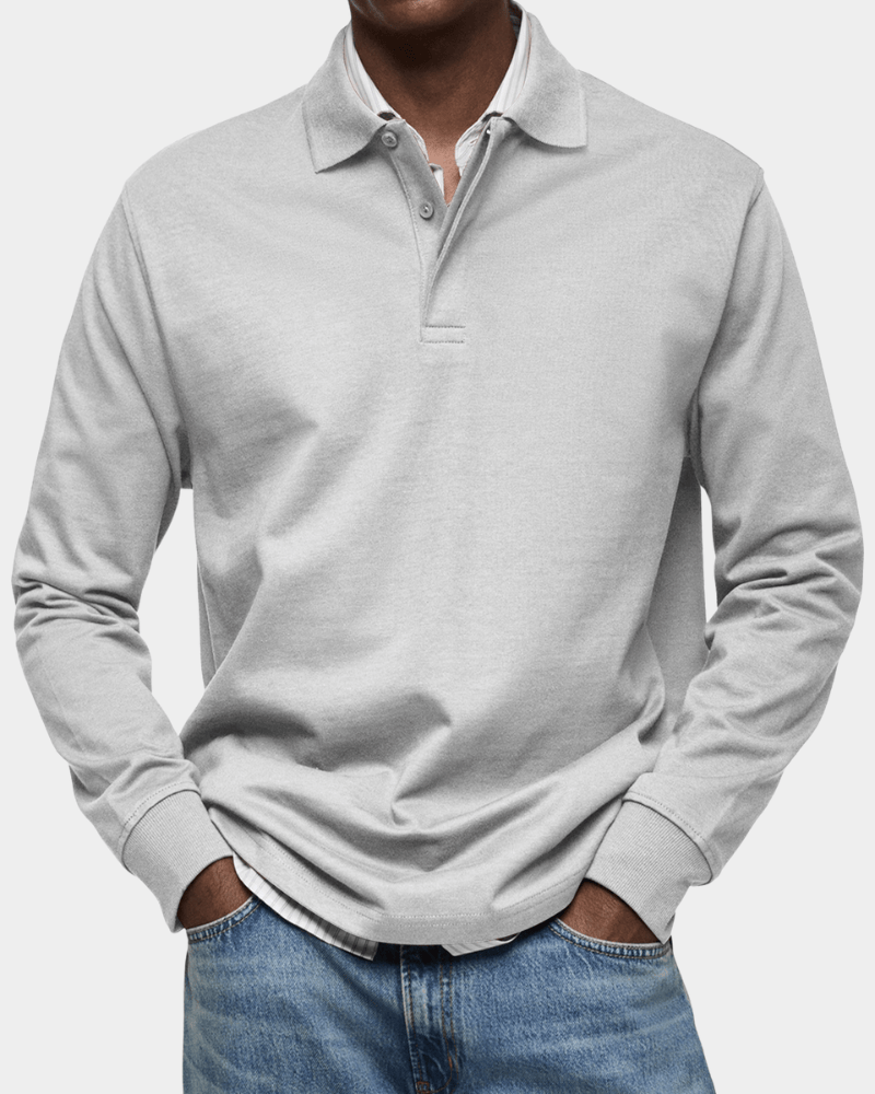 PoloKnit – Camisola polo de manga comprida com gola de botões e acabamentos canelados