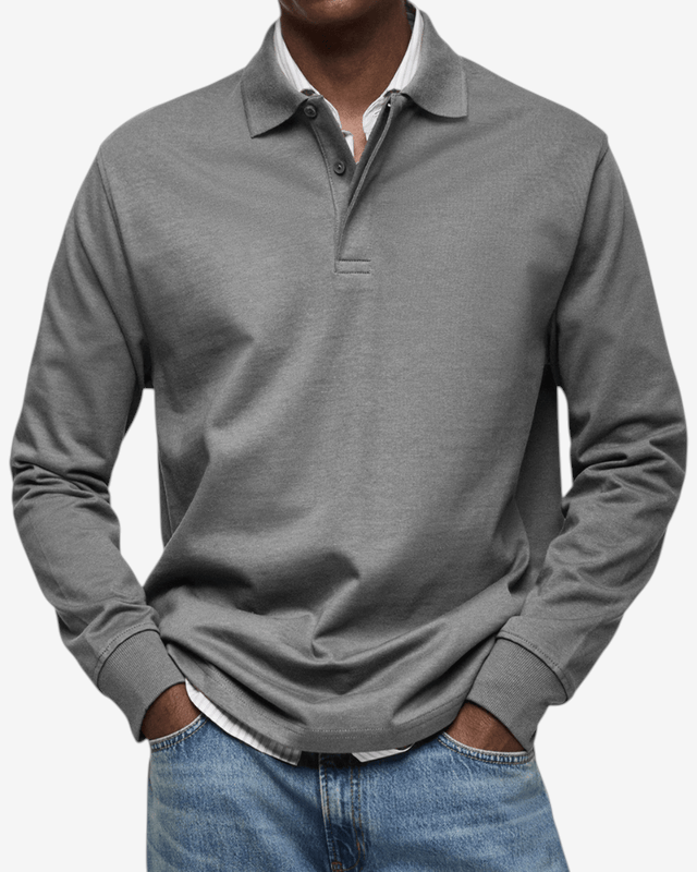 PoloKnit – Camisola polo de manga comprida com gola de botões e acabamentos canelados