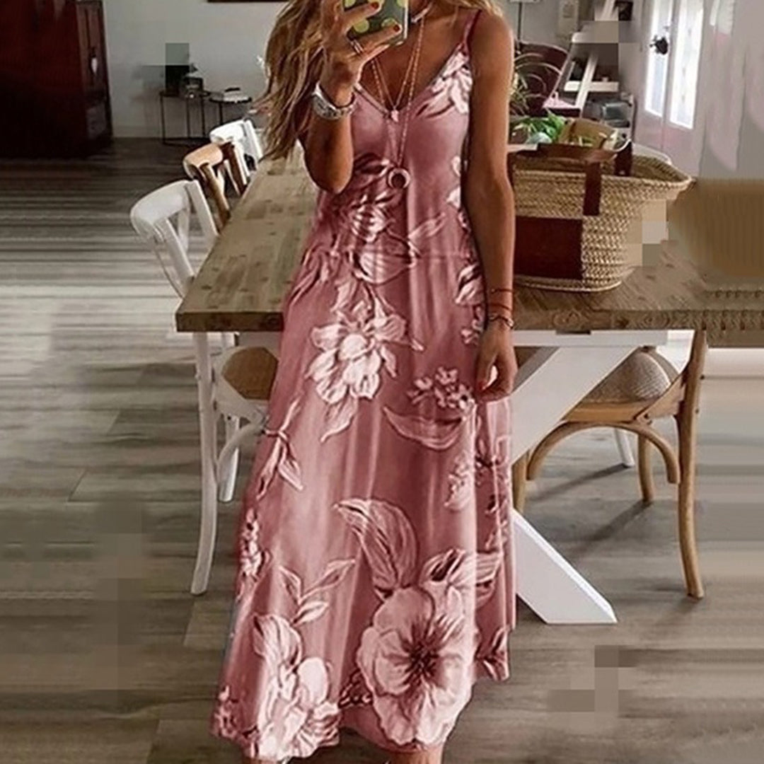 Salena - Elegantní květinové šaty s výstřihem do V a ramínky