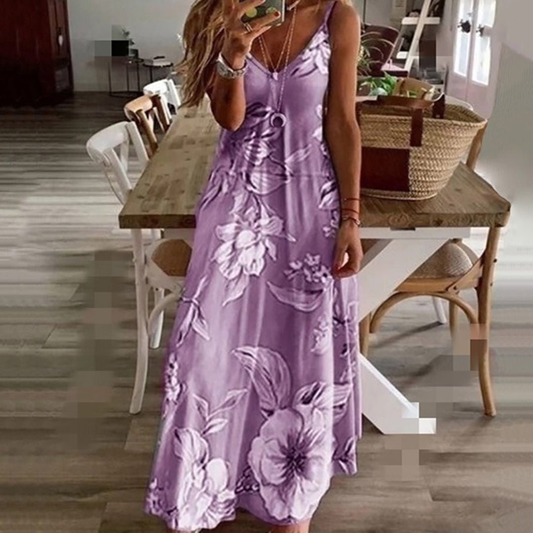 Salena - Elegantní květinové šaty s výstřihem do V a ramínky