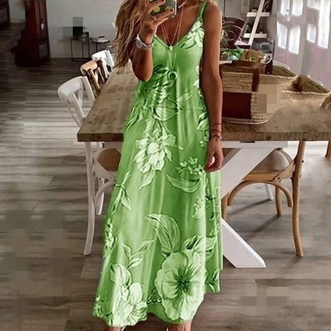 Salena - Elegantní květinové šaty s výstřihem do V a ramínky