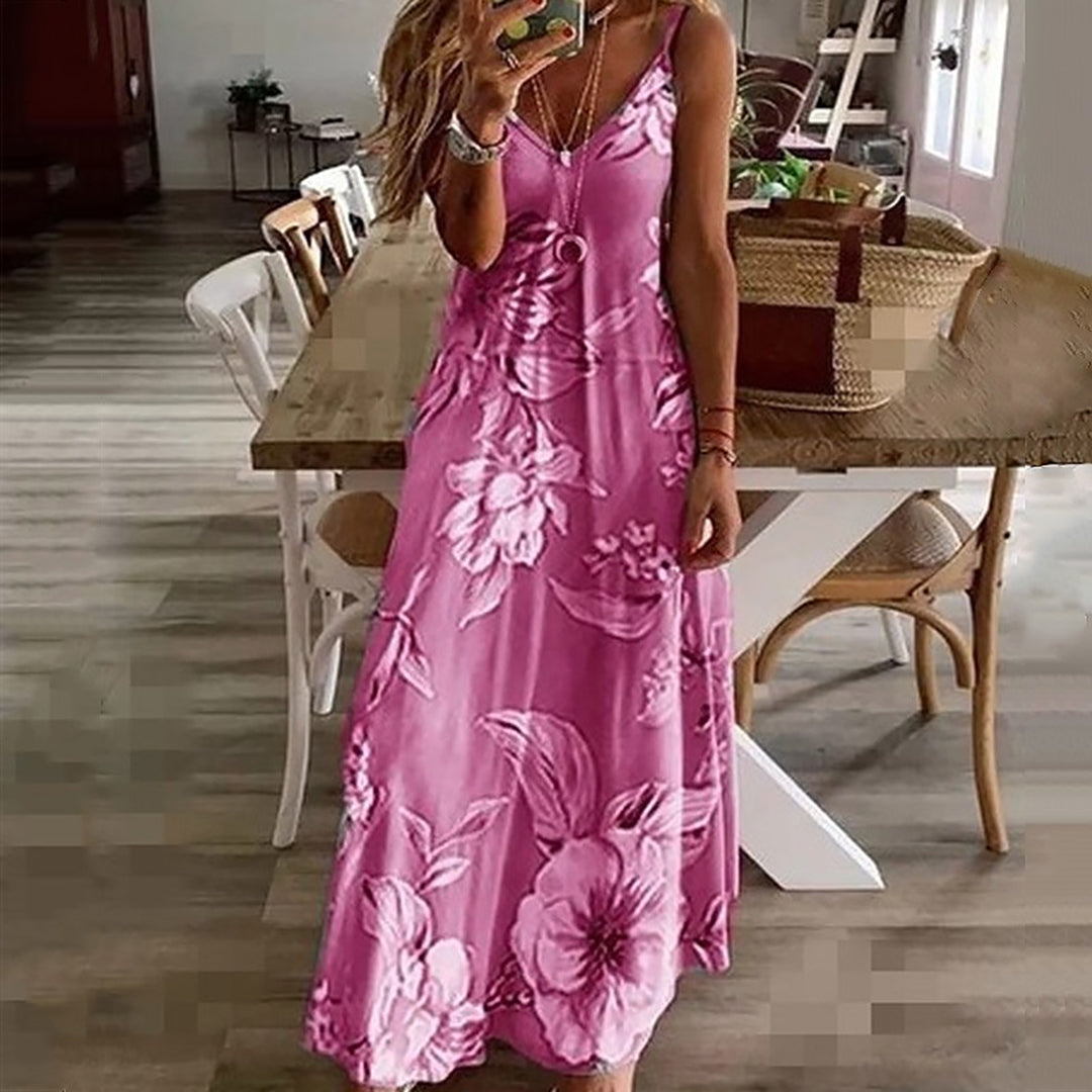 Salena - Elegantní květinové šaty s výstřihem do V a ramínky