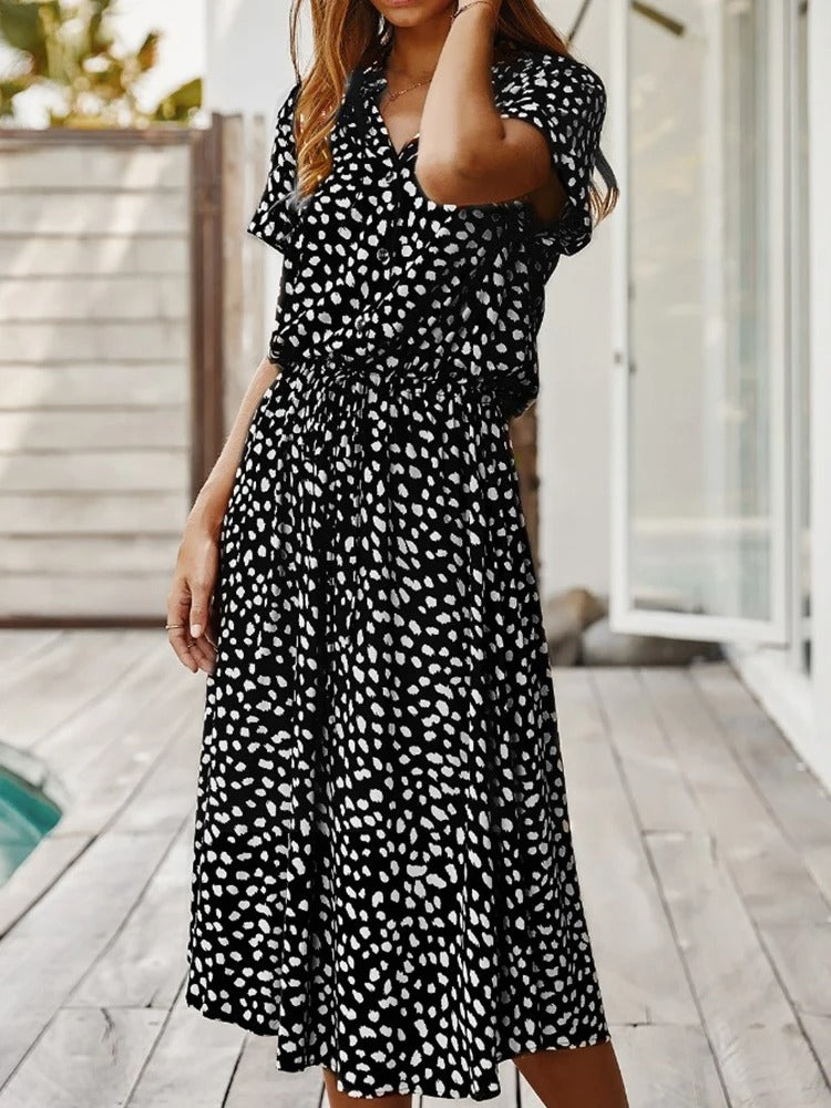 Clara - Flowing Midi Dress with Adjustable Waist
