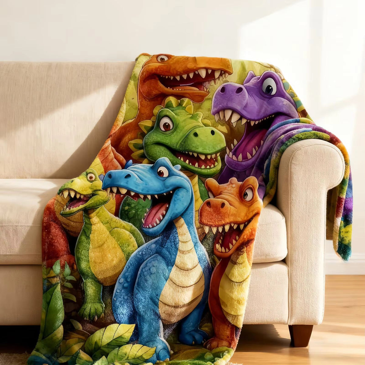 DinoSnuggle - Couverture en peluche avec motif de dinosaure en 3D