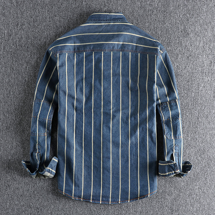 Archer - Camicia di jeans a righe con chiusura a bottoni e tasche sul petto