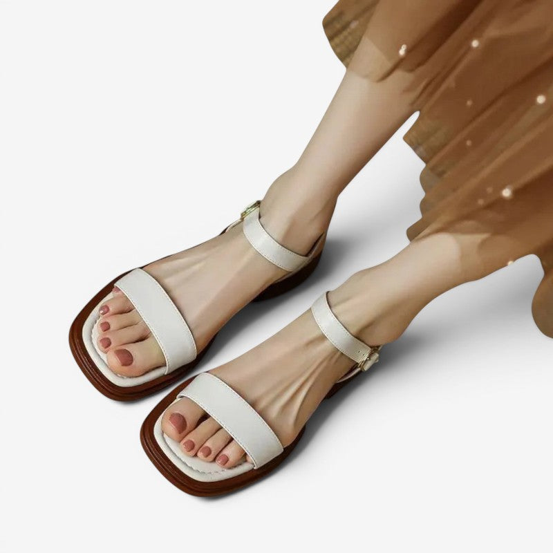 Women's Round Toe Low Heel Sandals with Adjustable Buckle Strap