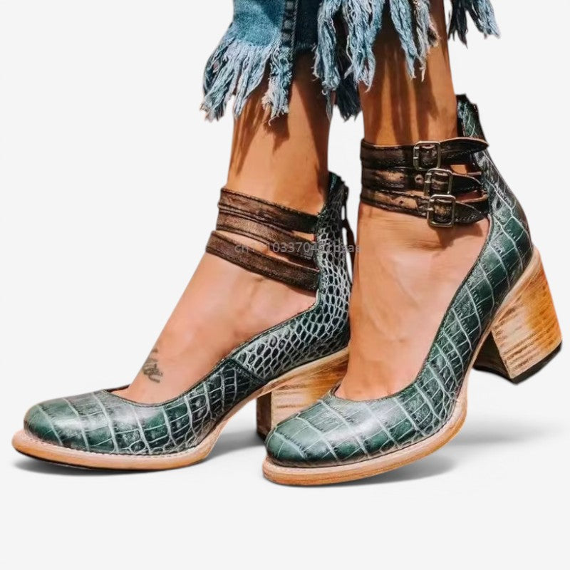 Women's Round Toe Heeled Sandals with Adjustable Strap