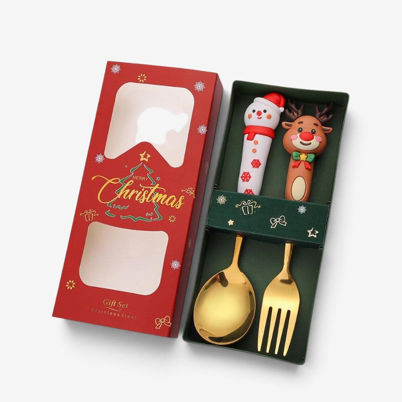 SantaServe - Conjunto de garfo e colher de Natal com design do Pai Natal