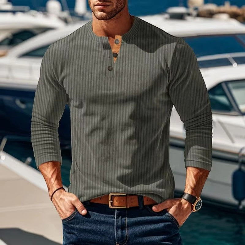 Leon - Camicia Henley da uomo a maniche lunghe con dettaglio di bottoni