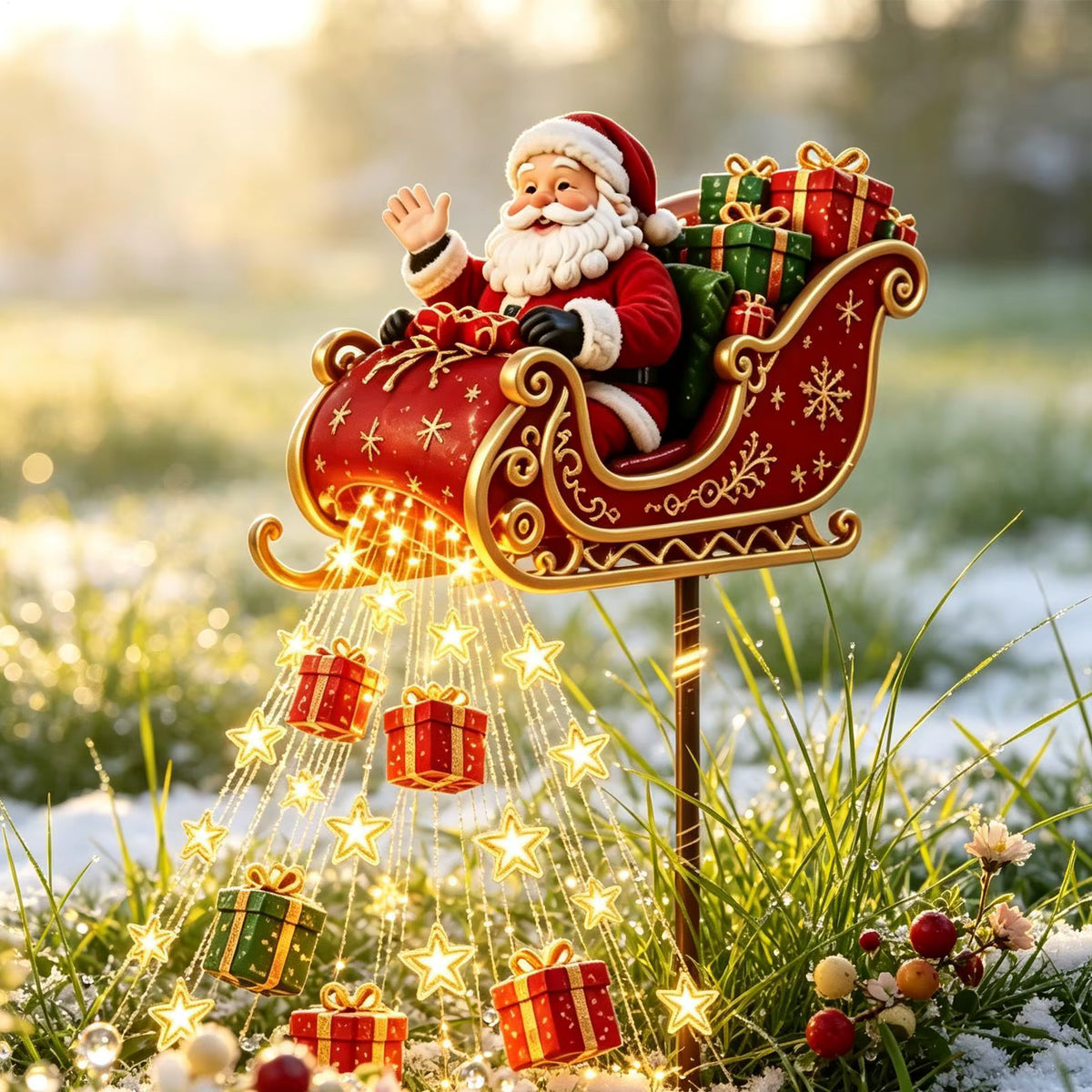Yuletwinkle - Decoración navideña solar con trineo volador de Papá Noel