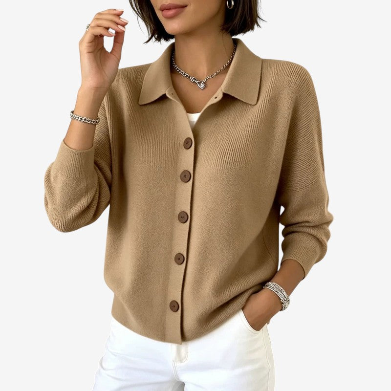 Women's Button Knit Cardigan with Turn Down Collar